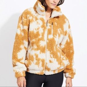 Betsey Johnson Tie Dye Teddy Fleece Jacket Tan Size XS.